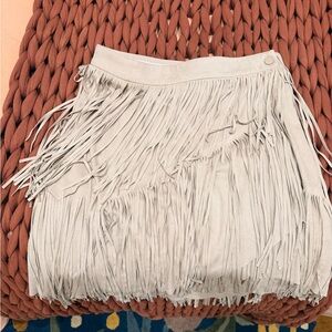 Zara Cream Fringe Mini Skirt